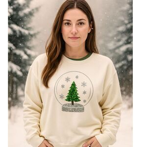 Margaux & Lexi Ivory Pullover Fleece Lined Snow Globe Woman's XXL Sweatshirt #V